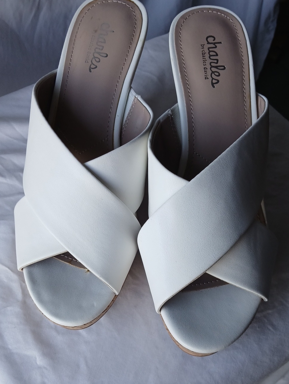 Charles by Charles David Cream Crossband Slide Mules